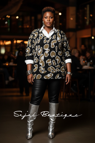 Foil Leopard Printed Tunic Sweater
