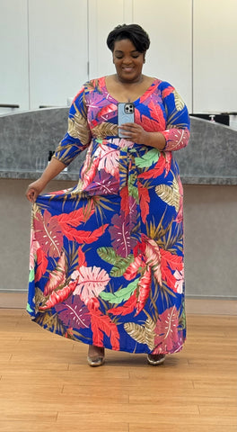 Festive palm maxi dress